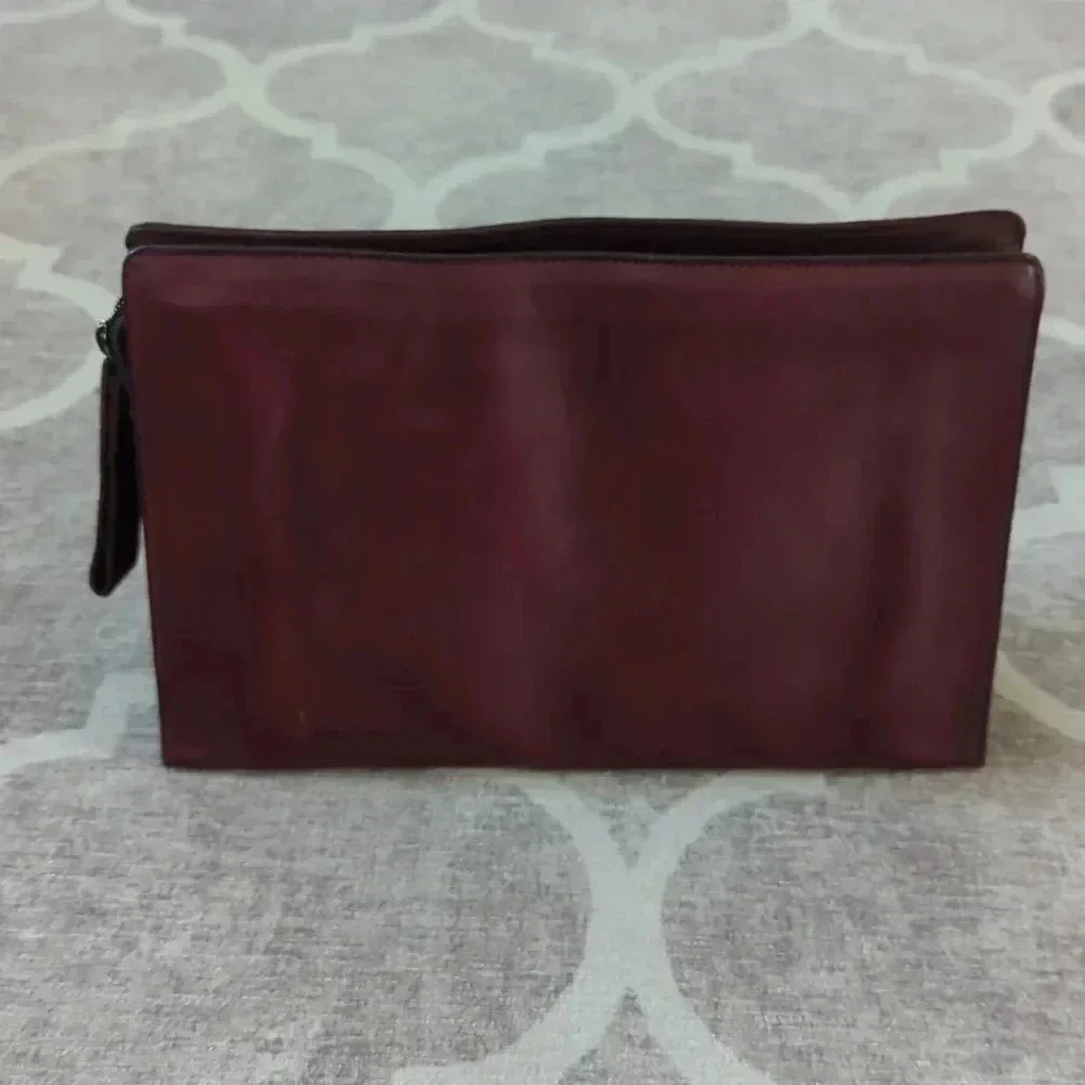 GoldPfeil Burgundy Leather Clutch Zipper Closure Vintages W. Germany - Picture 8 of 12